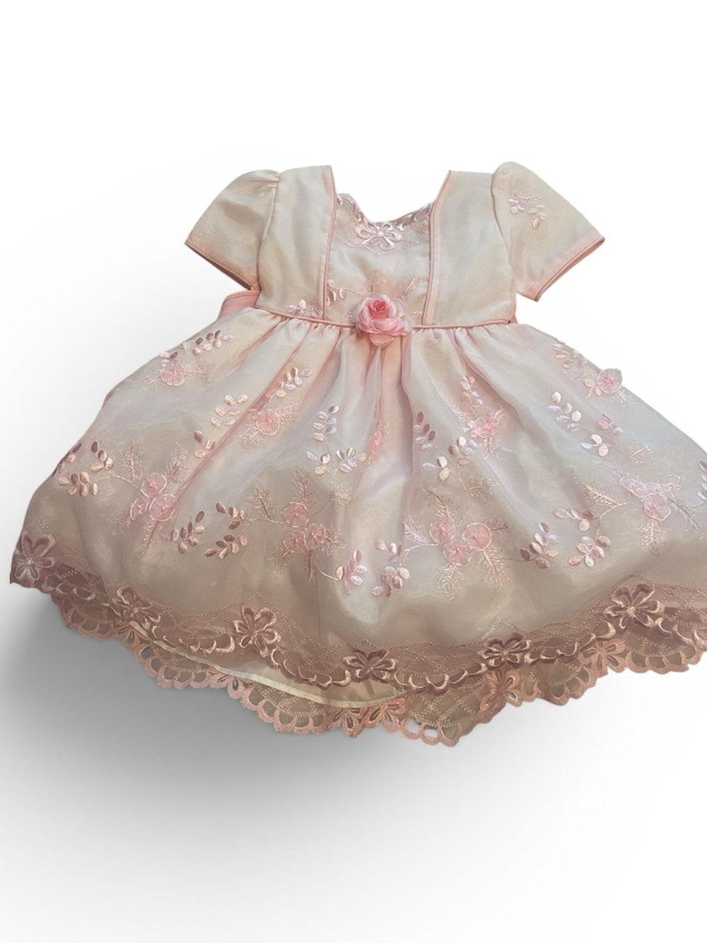 Delicate Pink Floral Embroidered Girls' Casual Dress